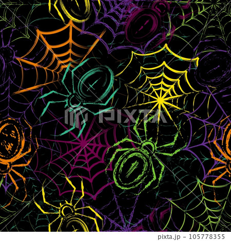 Grunge pattern with spiders, spiderweb 105778355