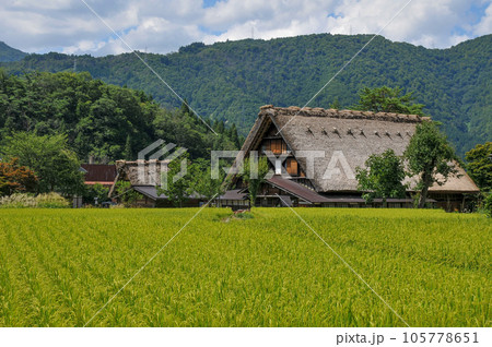 世界遺産白川郷合掌造りの美しい風景 世界遺産白川郷合掌造りの美しい風景 105778651