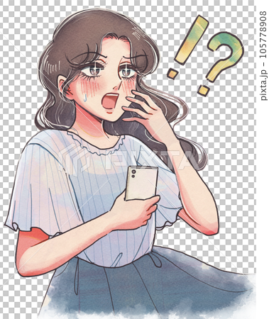 少女漫画風・スマホを持って野次馬するお姉さんのイラスト 少女漫画風・スマホを持って野次馬するお姉さんのイラスト 105778908