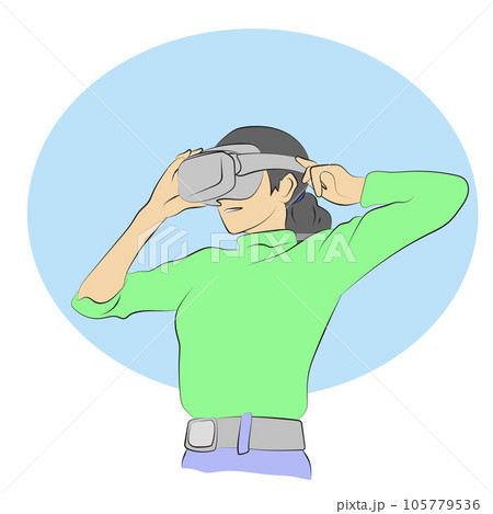 half length of businesswoman using vr glasses illustration vector hand drawn isolated on white background 105779536