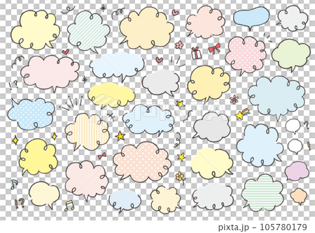Cloud-shaped hand-drawn speech bubble set (color / no text) Cloud-shaped hand-drawn speech bubble set (color / no text) 105780179