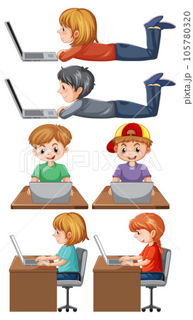 Set of children using laptop 105780320
