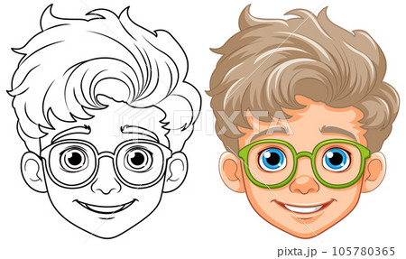 Boy cartoon head wearing glasses isolated Boy cartoon head wearing glasses isolated 105780365