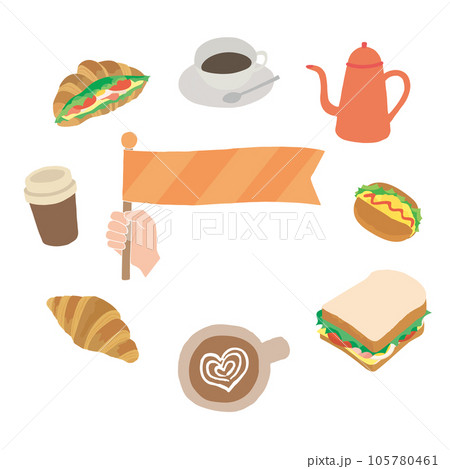 いろんなパンとコーヒーのイラストフレーム（文字なし） 105780461