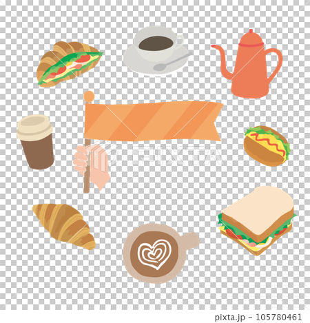 いろんなパンとコーヒーのイラストフレーム（文字なし） 105780461