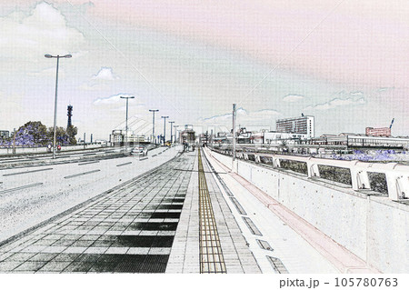 パステル調　”忠別川にかかるクリスタル橋　北海道”　イラストイメージ 105780763