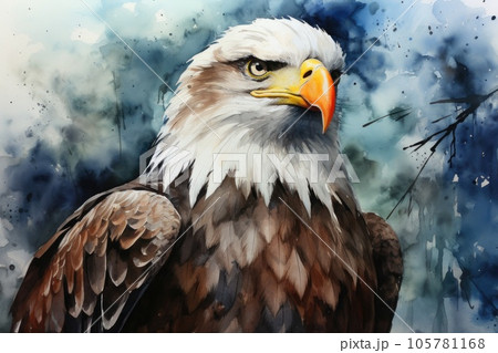 Watercolor of American bald eagle 105781168