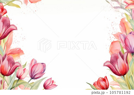 Watercolor pink tulips frames on vintage background Watercolor pink tulips frames on vintage background 105781192