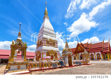 Renu Pagoda of Phra That Renu temple in Renu Nakhon District, Nakhon Phanom, Thailand. 105781276