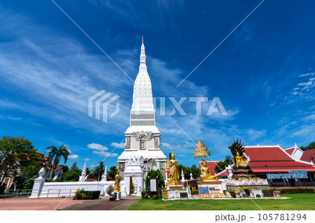 Tha Uthen Pagoda of Phra That Tha Uthen temple in Tha Uthen District, Nakhon Phanom, Thailand. 105781294