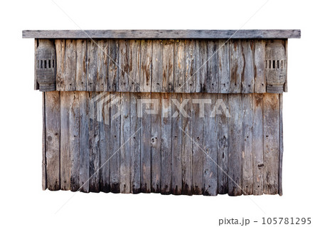 Old wooden bar counter isolated on white background 105781295