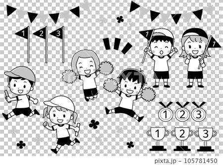 Illustration set of children enjoying a sports day line drawing 105781450