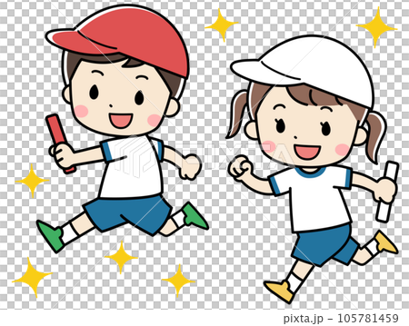 孩子們拿著接力棒參加接力賽的插圖 105781459