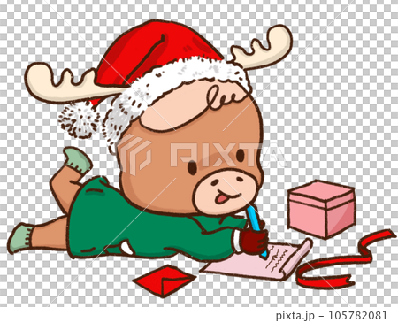 Character Santa deer with a variety of post, moods and element for decoration Character Santa deer with a variety of post, moods and element for decoration 105782081