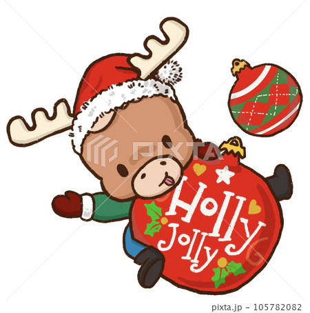 Character Santa deer with a variety of post, moods and element for decoration Character Santa deer with a variety of post, moods and element for decoration 105782082