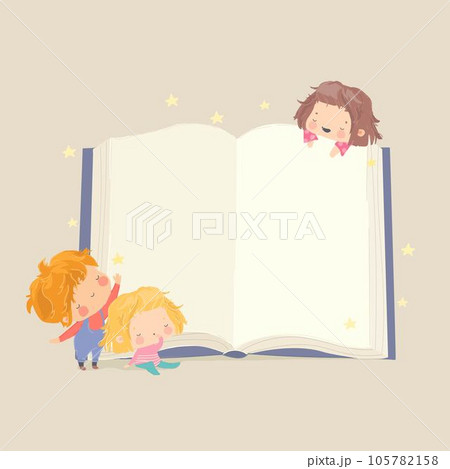 Cute Cartoon Children standing near Big Book 105782158