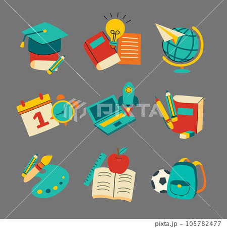 Back to school sticker set doodle style. Education hand drawn objects and symbols. 105782477