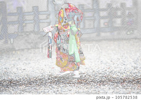 パステル調　”七五三詣りイメージ”　イラストイメージ 105782538