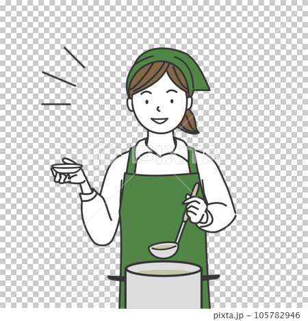 調理をするエプロン姿の女性 105782946