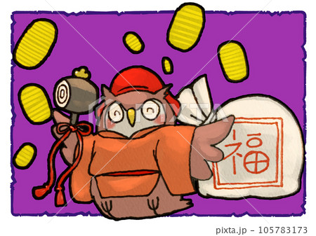 大黒天フクロウ　背景紫 105783173