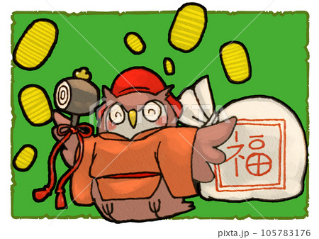 大黒天フクロウ　背景緑 105783176