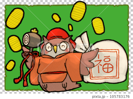 大黒天フクロウ　背景緑 105783176