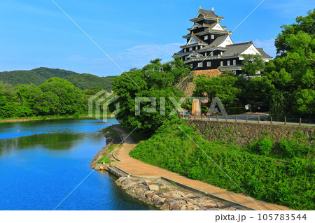 【岡山県】晴天の岡山城と旭川(令和の大改修後) 【岡山県】晴天の岡山城と旭川(令和の大改修後) 105783544