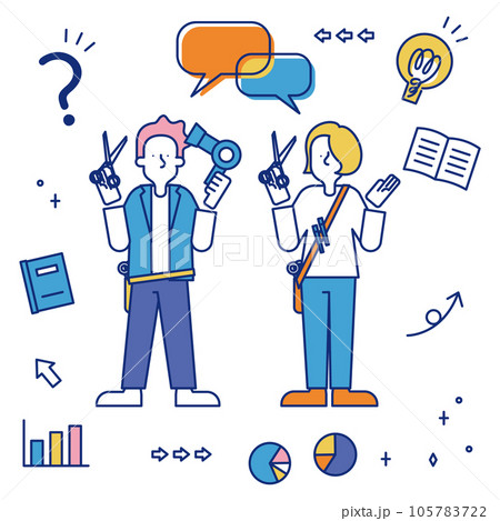 美容に従事する男女のセット（全身） 105783722