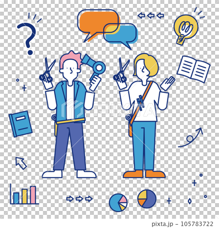 美容に従事する男女のセット（全身） 105783722