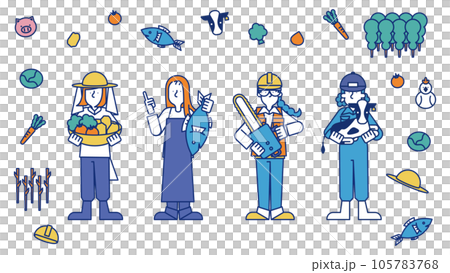 第一次産業に従事する女性の職業セット（全身） 105783768