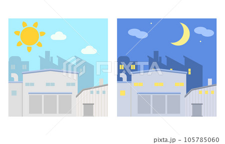 工場の昼と夜のイラスト 105785060