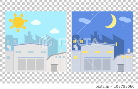 工場の昼と夜のイラスト 105785060