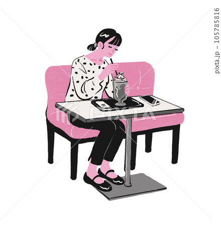 カフェでかわいいスイーツを食べる若い女性 105785816