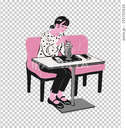 カフェでかわいいスイーツを食べる若い女性 105785816