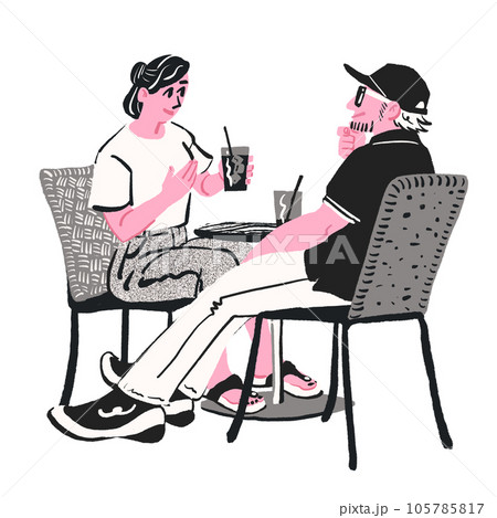 カフェで会話を楽しむ男女 105785817