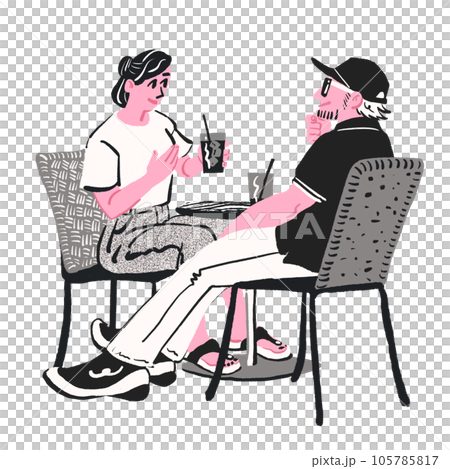 カフェで会話を楽しむ男女 105785817