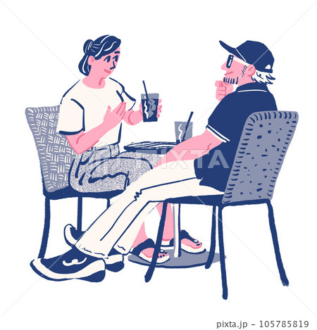 カフェでくつろぐ男女 105785819
