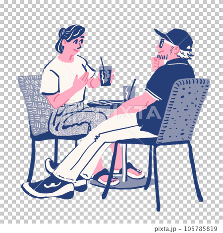 カフェでくつろぐ男女 105785819