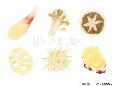水彩で描いた秋野菜の天ぷら 105786003