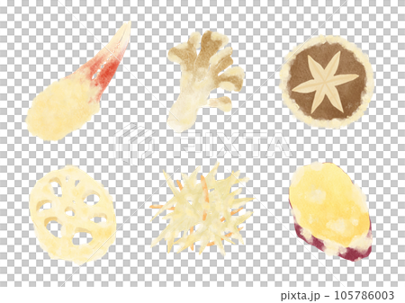 水彩で描いた秋野菜の天ぷら 105786003
