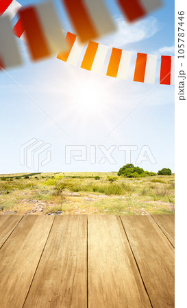 Indonesian flag hanging with ropes Indonesian flag hanging with ropes 105787446