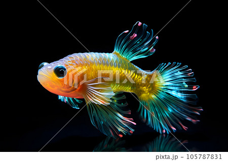 Small brightly colored goby fish isolated on black background Generative AI 105787831