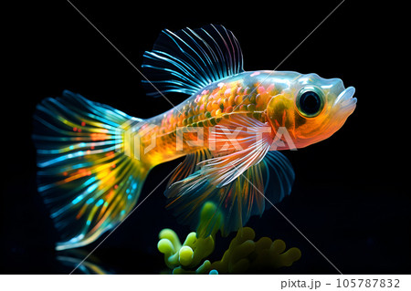 Small brightly colored goby fish isolated on black background Generative AI Small brightly colored goby fish isolated on black background Generative AI 105787832