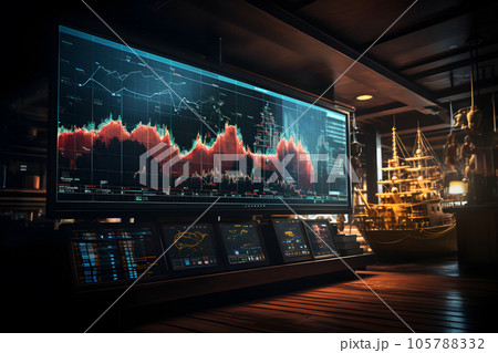 industrial plant and investment stock graphs showing on the screen Generative AI 105788332