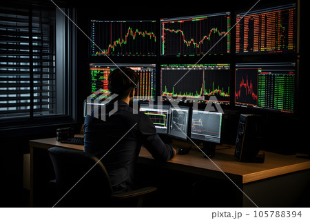 industrial plant and investment stock graphs showing on the screen Generative AI 105788394