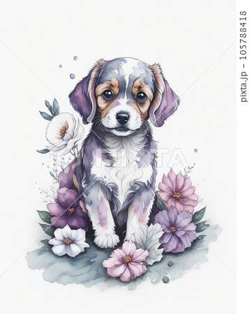子犬と花（AI画像生成） 105788418