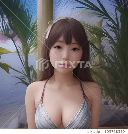 ビーチにいる白いビキニの水着の若い女性 105788550