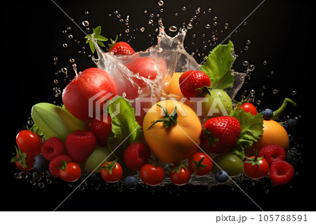 fresh food milk meat vegetables fruit isolated white background Generative AI 105788591