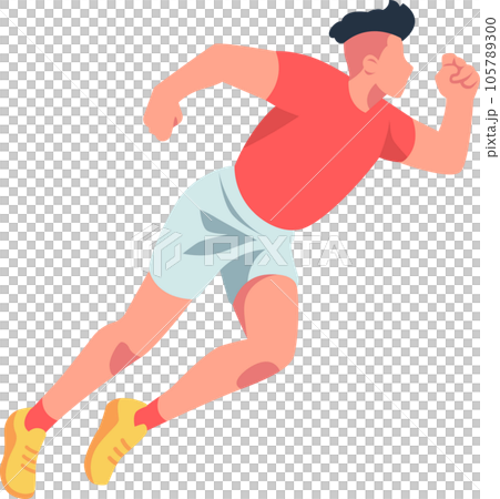 Running sport player vector illustration of a sprinter in full speed. The sprinter is wearing running shoes and shorts, and they are focused on the finish line. 105789300