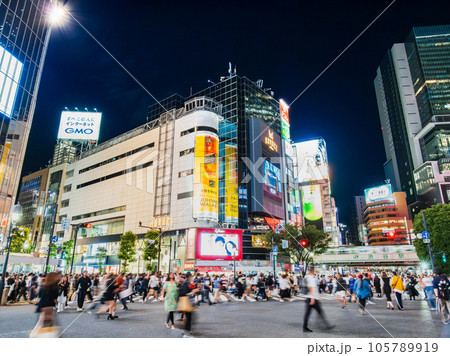 土曜夜の渋谷スクランブル交差点　※一部ソフトフォーカス 105789919